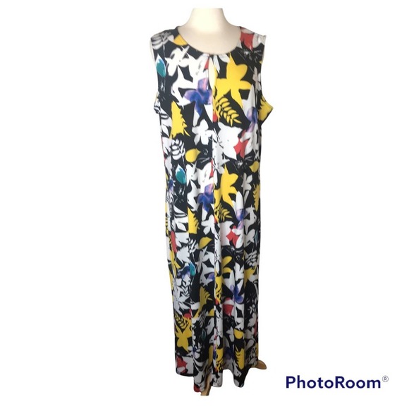ANTHONY Black and Yellow Print sleeveless maxi dress, size P1X - Picture 1 of 9